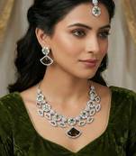 Green rhodium premium designer american diamond and stone work necklace set