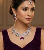 Purple rhodium premium designer american diamond and stone work necklace set