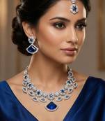 Blue rhodium premium designer american diamond and stone work necklace set