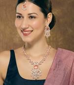 Pink rose gold premium designer american diamond and stone work necklace set