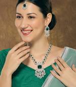 Green rhodium premium designer american diamond and stone work necklace set