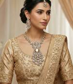 Gold yellow gold premium designer american diamond and stone work necklace set