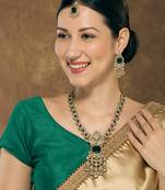 Green yellow gold premium designer american diamond and stone work necklace set
