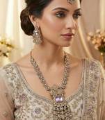 Purple yellow gold premium designer american diamond and stone work necklace set