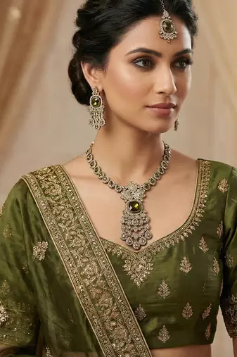 Green yellow gold premium designer american diamond and stone work necklace set