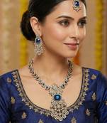 Blue yellow gold premium designer american diamond and stone work necklace set