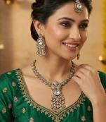 White yellow gold premium designer american diamond and stone work necklace set