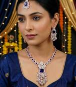 Blue rose gold premium designer american diamond and stone work necklace set