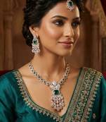 Green rose gold premium designer american diamond and stone work necklace set