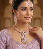 Purple rose gold premium designer american diamond and stone work necklace set