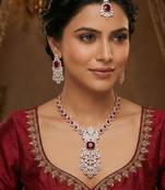 Maroon rose gold premium designer american diamond and stone work necklace set