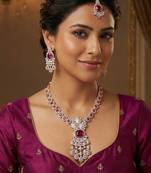 Purple rose gold premium designer american diamond and stone work necklace set