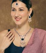 Blue rose gold premium designer american diamond and stone work necklace set