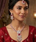 Pink rose gold premium designer american diamond and stone work necklace set