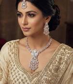 White rose gold premium designer american diamond and stone work necklace set