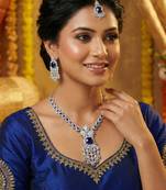 Blue rhodium premium designer american diamond and stone work necklace set