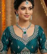 Green rhodium premium designer american diamond and stone work necklace set