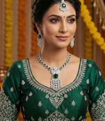Green rhodium premium designer american diamond and stone work necklace set