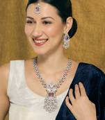 Purple rhodium premium designer american diamond and stone work necklace set