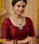 Maroon rhodium premium designer american diamond and stone work necklace set