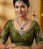 Green rhodium premium designer american diamond and stone work necklace set