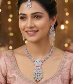 Pink rhodium premium designer american diamond and stone work necklace set