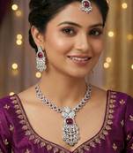 Purple rhodium premium designer american diamond and stone work necklace set