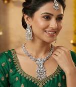 White rhodium premium designer american diamond and stone work necklace set