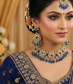Blue yellow gold premium designer american diamond and stone work necklace set