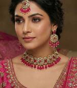 Pink yellow gold premium designer american diamond and stone work necklace set