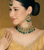 Green yellow gold premium designer american diamond and stone work necklace set