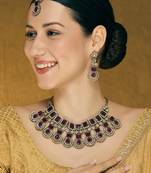 Purple yellow gold premium designer american diamond and stone work necklace set