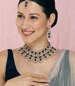 Green rose gold premium designer american diamond and stone work necklace set