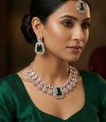 Green rose gold premium designer american diamond and stone work necklace set