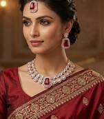 Maroon rose gold premium designer american diamond and stone work necklace set