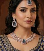 Blue rose gold premium designer american diamond and stone work necklace set
