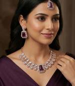 Purple rose gold premium designer american diamond and stone work necklace set