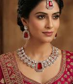 Pink rose gold premium designer american diamond and stone work necklace set