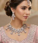 Pink yellow gold premium designer american diamond and stone work necklace set