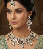 Green yellow gold premium designer american diamond and stone work necklace set
