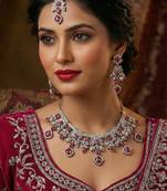 Pink yellow gold premium designer american diamond and stone work necklace set