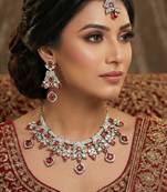 Red yellow gold premium designer american diamond and stone work necklace set