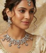White yellow gold premium designer american diamond and stone work necklace set