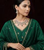 Green rose gold premium designer american diamond and stone work necklace set