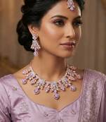 Purple rose gold premium designer american diamond and stone work necklace set