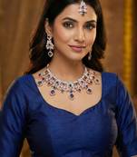 Blue rose gold premium designer american diamond and stone work necklace set