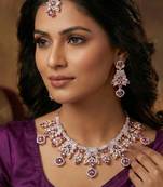 Purple rose gold premium designer american diamond and stone work necklace set