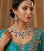 Blue rose gold premium designer american diamond and stone work necklace set