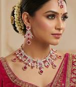 Pink rose gold premium designer american diamond and stone work necklace set