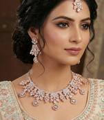 White rose gold premium designer american diamond and stone work necklace set